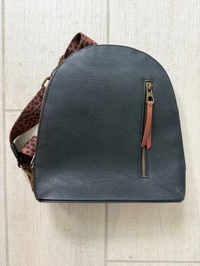 Universal Thread Black Dome Backpack with Leopard Strap Accent
